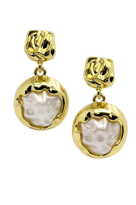 Gold Textured Pearl Earrings