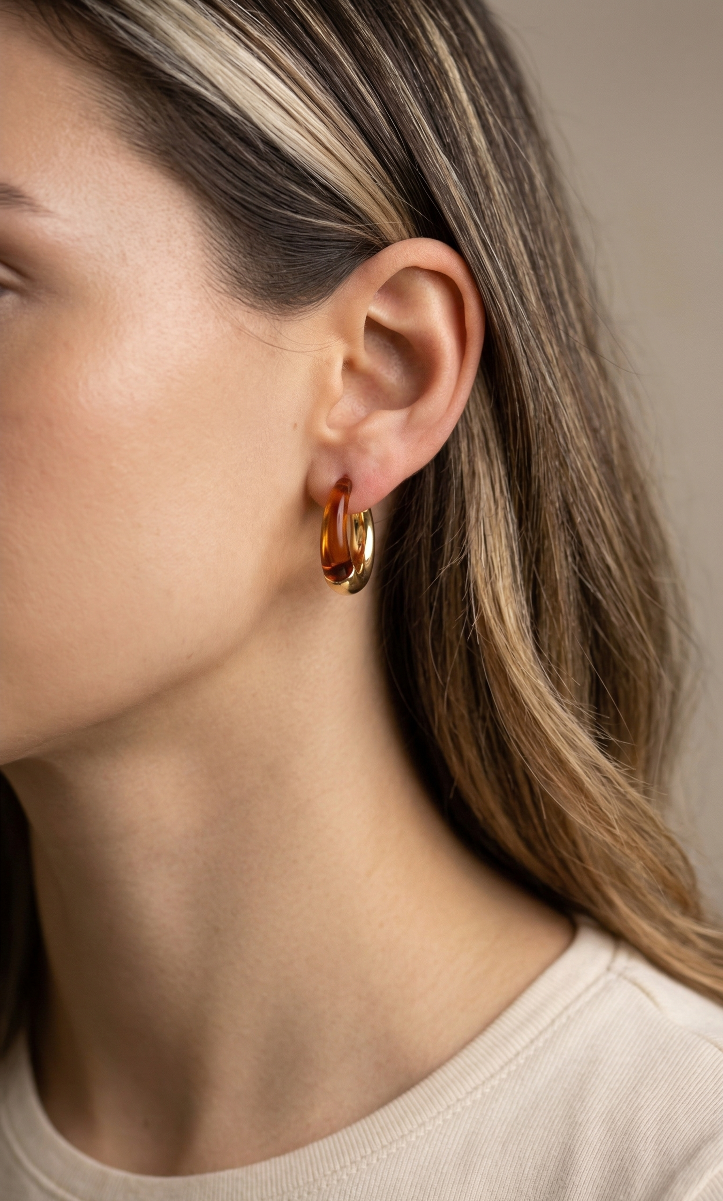Amber Gold Renkli İkili Küpe