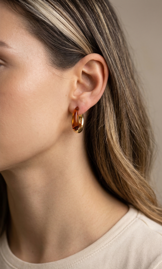Amber Gold Renkli İkili Küpe