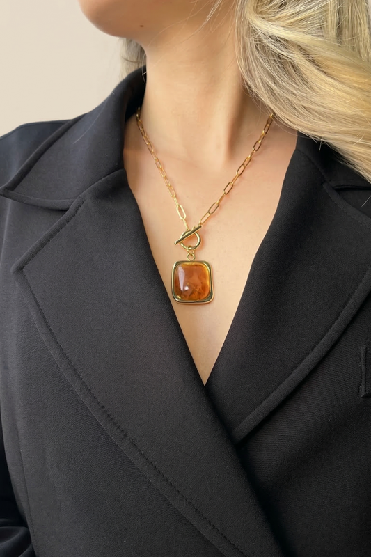 Amber Stone Chain Necklace
