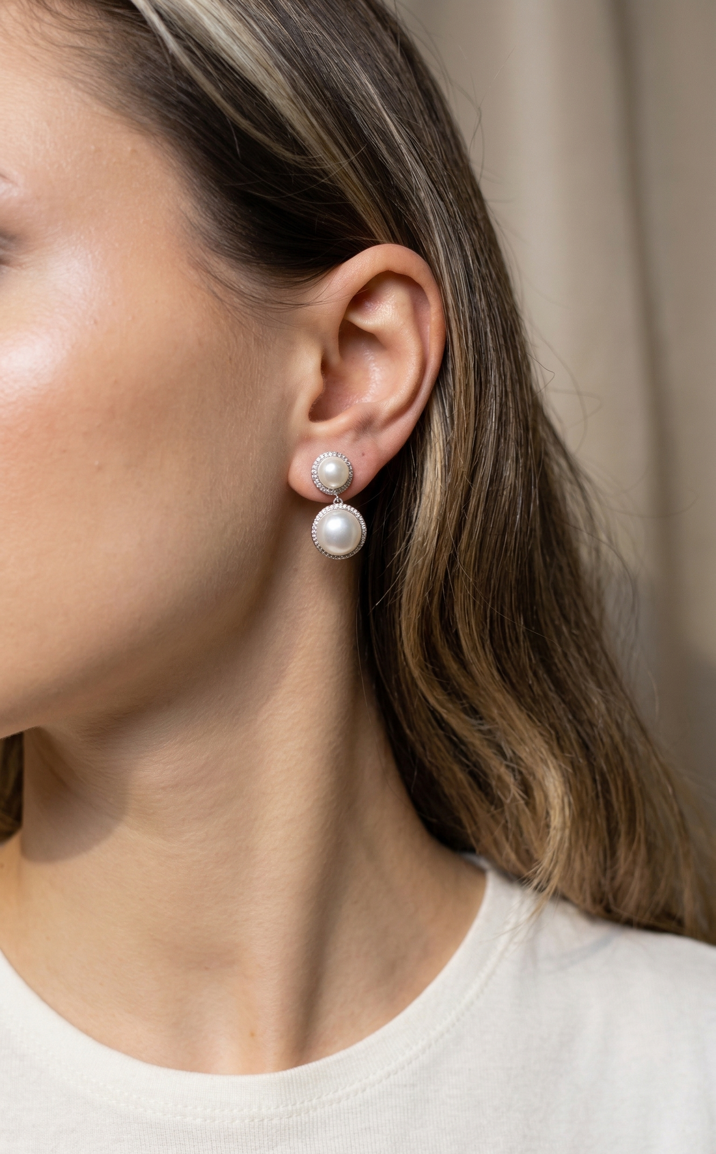 Double Pearl Drop Earrings